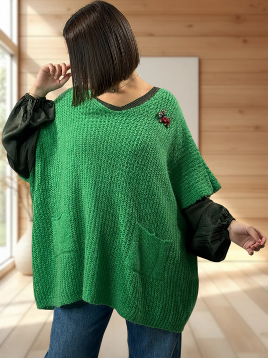ENZO - PULL VERT OVERSIZE JUSQU'A LA TAILLE 56