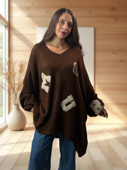 JAMES - PULL OVERSIZE MARRON JUSQU'A LA TAILLE 56