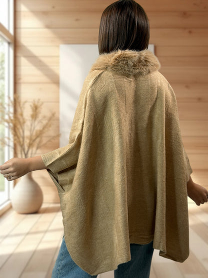 NICOLAS - PULL PONCHO CAMEL JUSQU'A LA TAILLE 56/58
