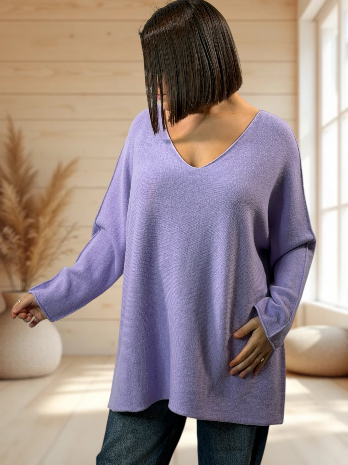 LARA - PULL OVERSIZE LILAS JUSQU'A LA TAILLE 54