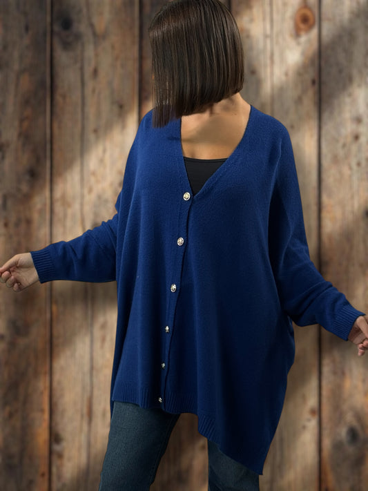 MATHILDE - GILET OVERSIZE BLEU JUSQU'A LA TAILLE 56/58