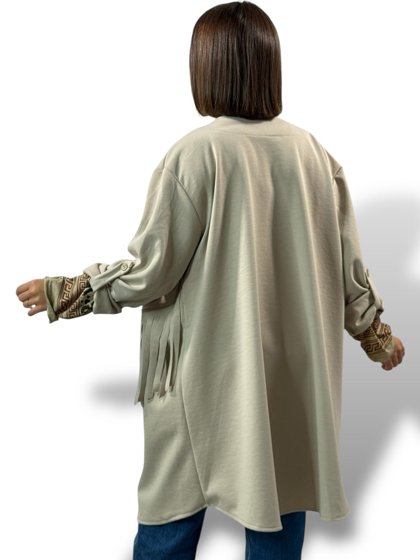 FERIA - VESTE BEIGE A FRANGE OVERSIZE JUSQU'A LA TAILLE 52/54