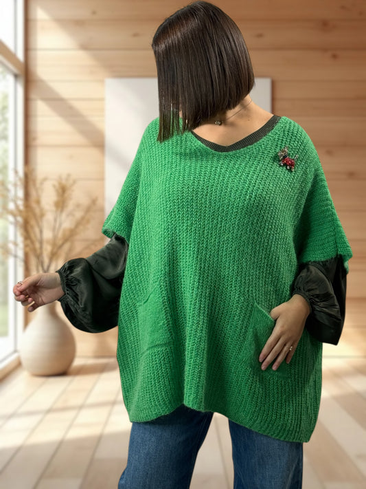 ENZO - PULL VERT OVERSIZE JUSQU'A LA TAILLE 56