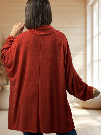 ABIGAIL - PULL OVERSIZE ROUX EN MAILLE FLUIDE JUSQU'A LA TAILLE 56