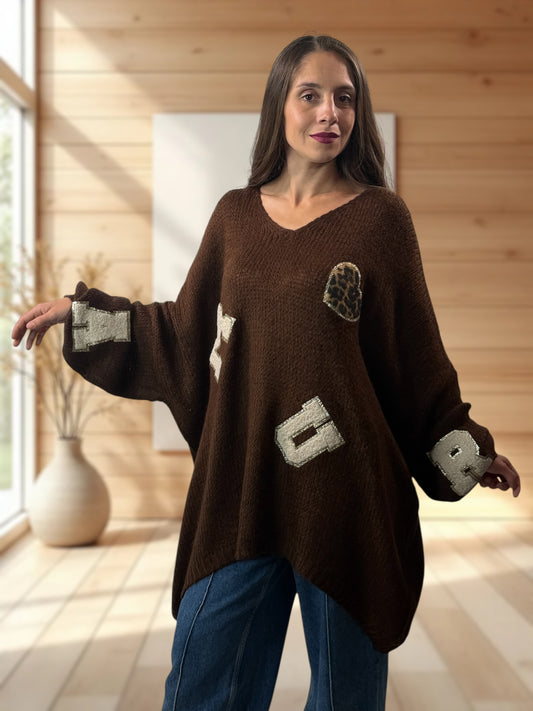 JAMES - PULL OVERSIZE MARRON JUSQU'A LA TAILLE 56