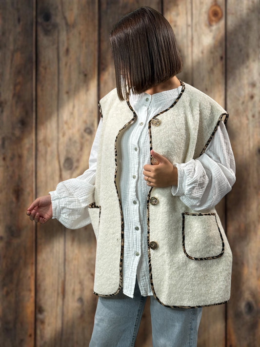 PAULO - GILET BLANC CASSE SANS MANCHES JUSQU'A LA TAILLE 52/54