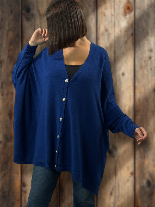 MATHILDE - GILET OVERSIZE BLEU JUSQU'A LA TAILLE 56/58