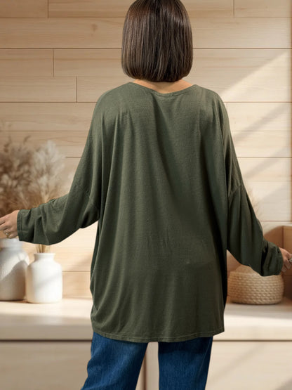 BICHETTE - PULL KAKI EN MAILLE FLUIDE JUSQU'A LA TAILLE 54/56