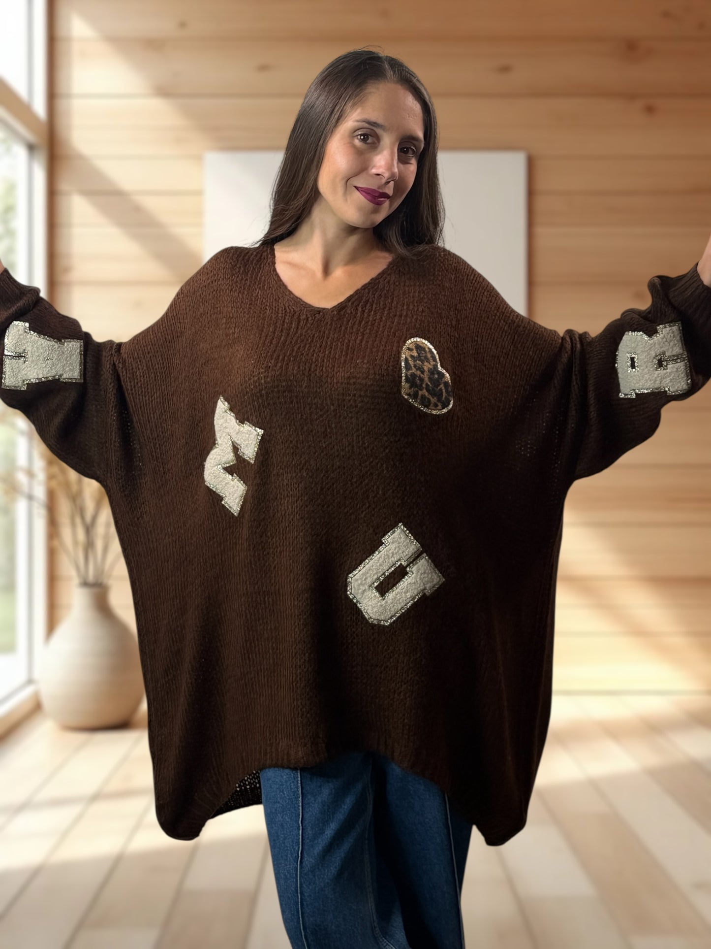 JAMES - PULL OVERSIZE MARRON JUSQU'A LA TAILLE 56