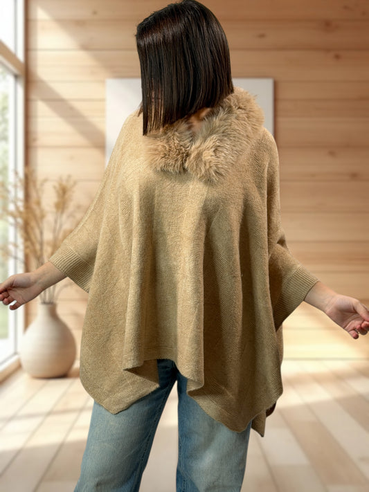 NICOLAS - PULL PONCHO CAMEL JUSQU'A LA TAILLE 56/58