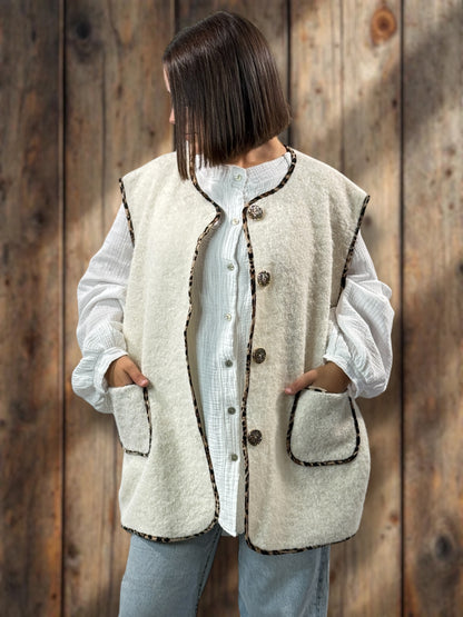 PAULO - GILET BLANC CASSE SANS MANCHES JUSQU'A LA TAILLE 52/54