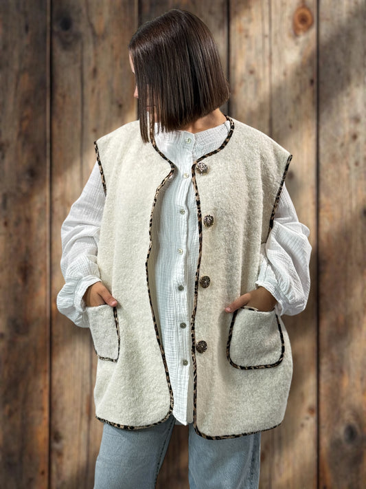 PAULO - GILET BLANC CASSE SANS MANCHES JUSQU'A LA TAILLE 52/54
