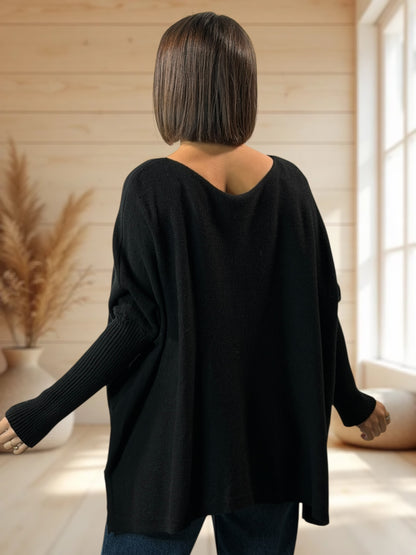 ELODIE - PULL OVERSIZE NOIR JUSQU'A LA TAILLE 52/54