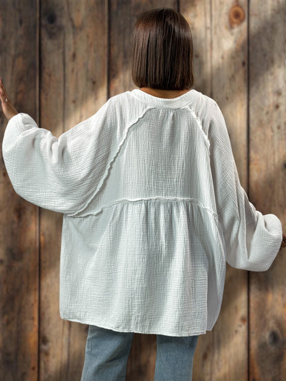 TIRAMISU - CHEMISE OVERSIZE BLANCHE EN GAZE DE COTON JUSQU'A LA TAILLE 56