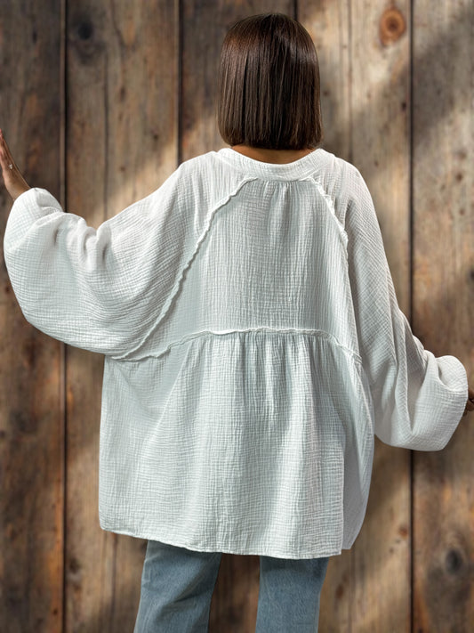 TIRAMISU - CHEMISE OVERSIZE BLANCHE EN GAZE DE COTON JUSQU'A LA TAILLE 56