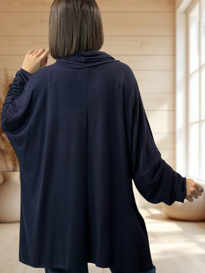 ABIGAIL - PULL OVERSIZE MARINE EN MAILLE FLUIDE JUSQU'A LA TAILLE 56