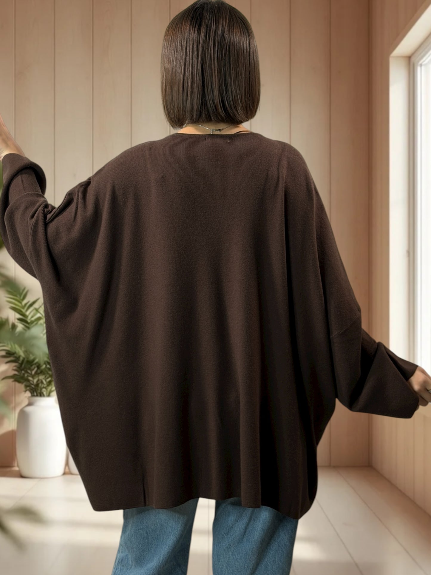 NELLY - PULL OVERSIZE MARRON JUSQU'A LA TAILLE 56