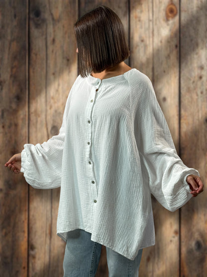 TIRAMISU - CHEMISE OVERSIZE BLANCHE EN GAZE DE COTON JUSQU'A LA TAILLE 56