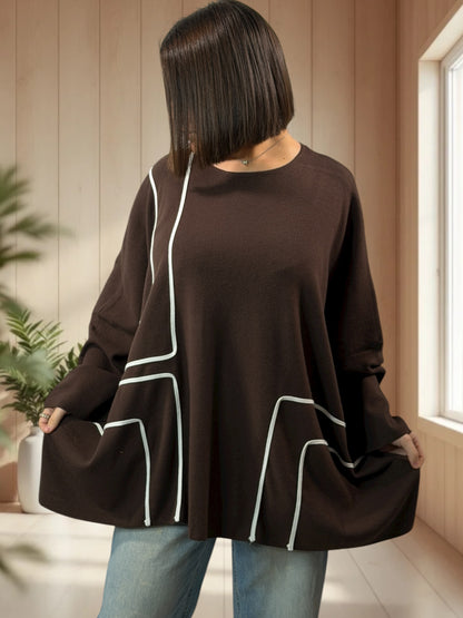 NELLY - PULL OVERSIZE MARRON JUSQU'A LA TAILLE 56