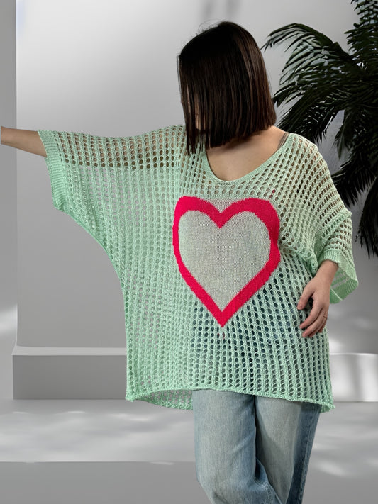 NANOU - TOP EN RESILLE VERT CLAIR JUSQU'A LA TAILLE 54