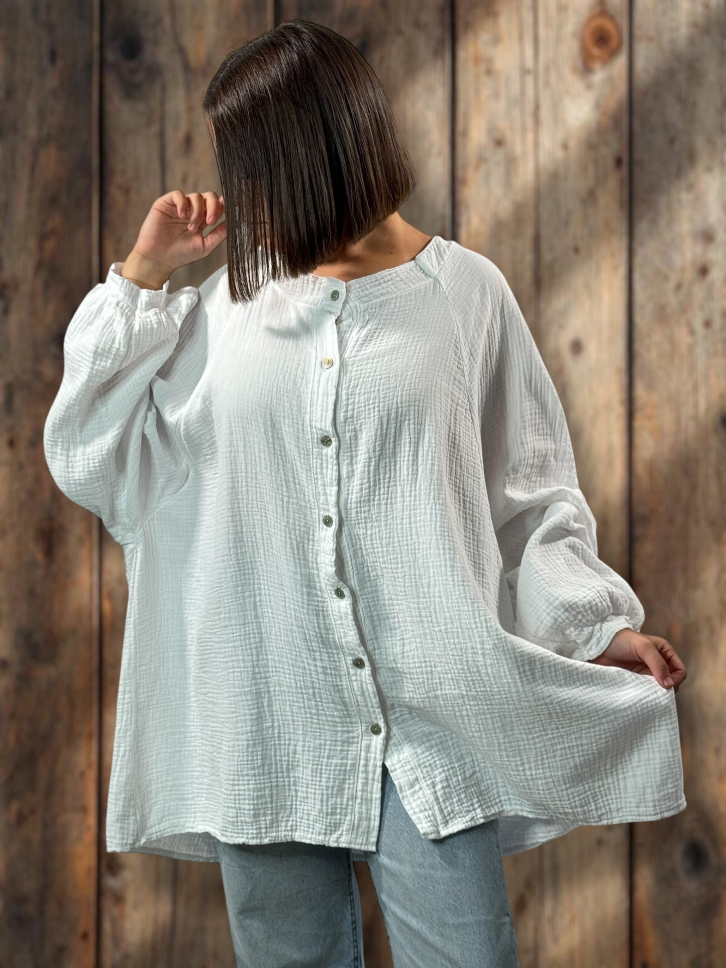 TIRAMISU - CHEMISE OVERSIZE BLANCHE EN GAZE DE COTON JUSQU'A LA TAILLE 56