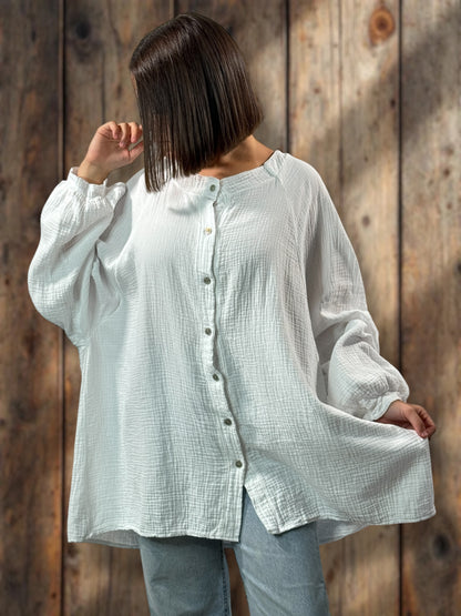 TIRAMISU - CHEMISE OVERSIZE BLANCHE EN GAZE DE COTON JUSQU'A LA TAILLE 56