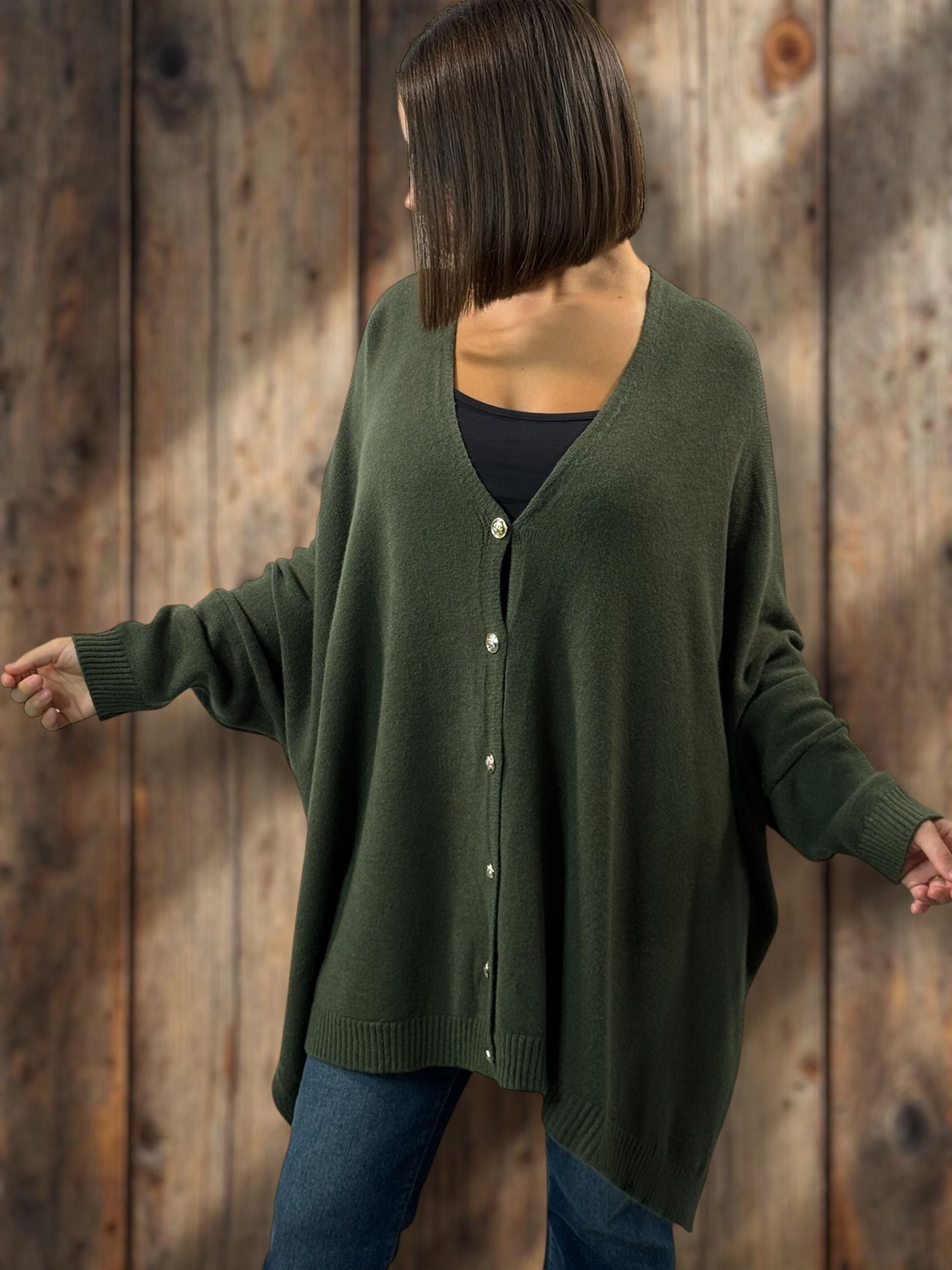 MATHILDE - GILET OVERSIZE KAKI JUSQU'A LA TAILLE 56/58