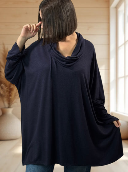 ABIGAIL - PULL OVERSIZE MARINE EN MAILLE FLUIDE JUSQU'A LA TAILLE 56