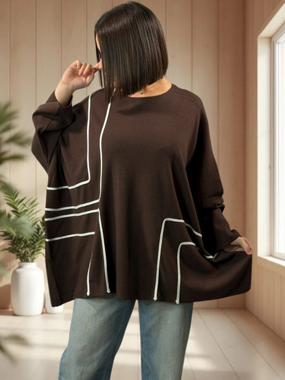 NELLY - PULL OVERSIZE MARRON JUSQU'A LA TAILLE 56