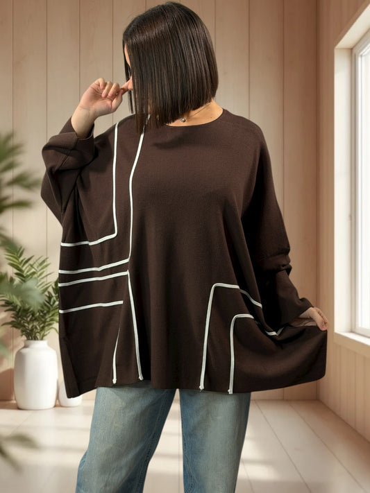 NELLY - PULL OVERSIZE MARRON JUSQU'A LA TAILLE 56
