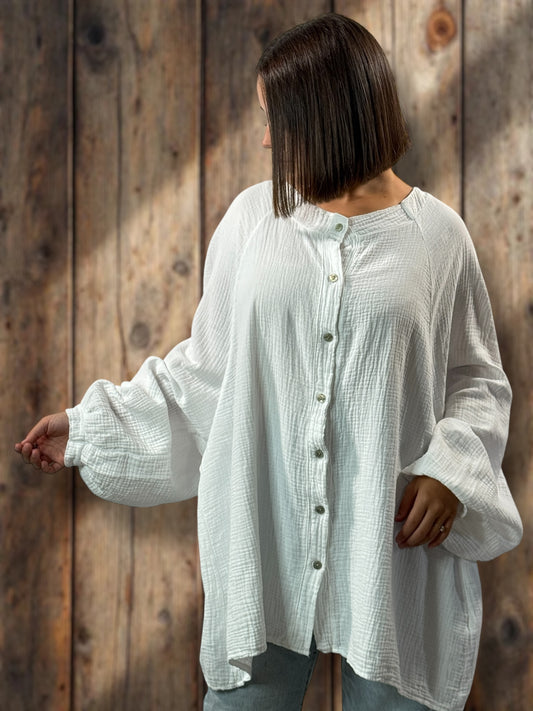 TIRAMISU - CHEMISE OVERSIZE BLANCHE EN GAZE DE COTON JUSQU'A LA TAILLE 56