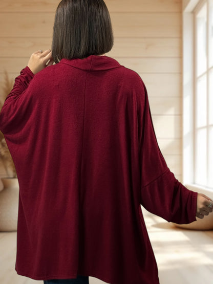 ABIGAIL - PULL OVERSIZE BORDEAUX EN MAILLE FLUIDE JUSQU'A LA TAILLE 56