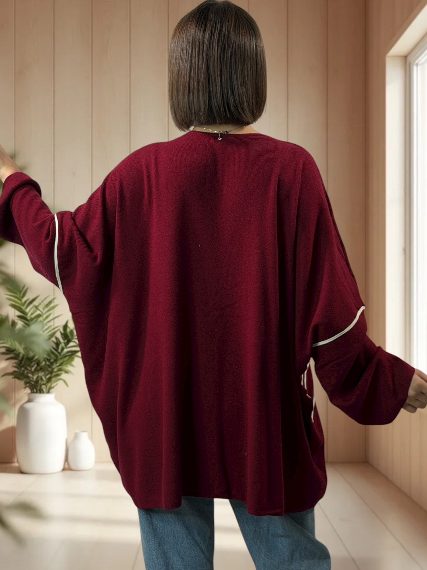 NELLY - PULL OVERSIZE BORDEAUX JUSQU'A LA TAILLE 56