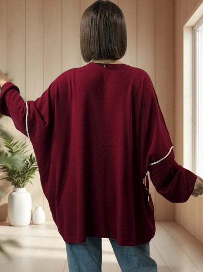 NELLY - PULL OVERSIZE BORDEAUX JUSQU'A LA TAILLE 56