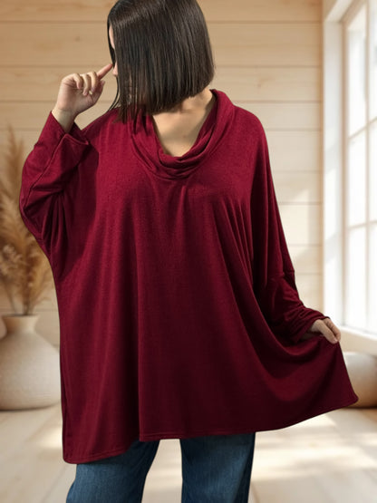 ABIGAIL - PULL OVERSIZE BORDEAUX EN MAILLE FLUIDE JUSQU'A LA TAILLE 56