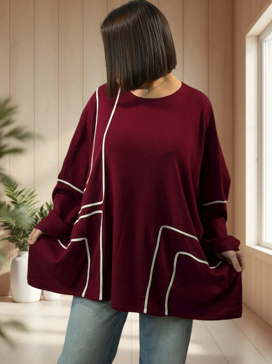 NELLY - PULL OVERSIZE BORDEAUX JUSQU'A LA TAILLE 56