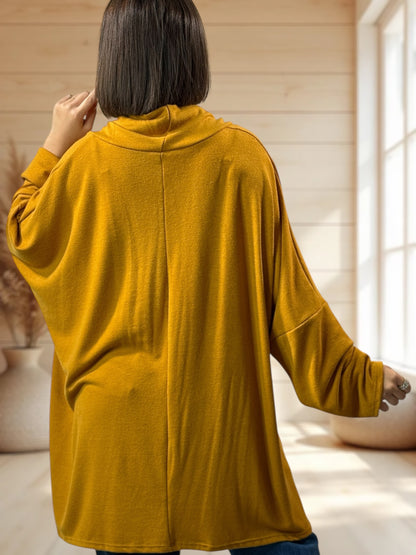 ABIGAIL - PULL OVERSIZE CURRY EN MAILLE FLUIDE JUSQU'A LA TAILLE 56