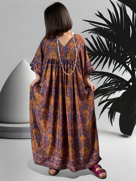 MATHILDA - ROBE LONGUE BOHEME ASPECT SOIE JUSQU'A LA TAILLE 54. REF23