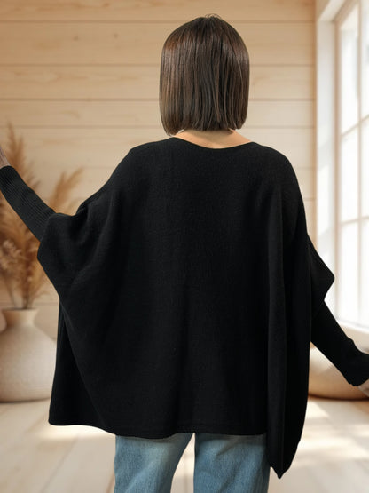 ZAZA - PULL OVERSIZE NOIR MOTIF ETOILE JUSQU'A LA TAILLE 56