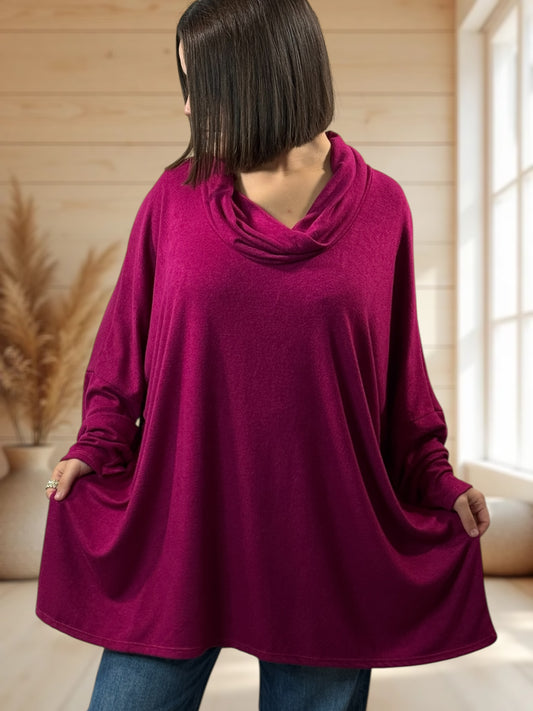 ABIGAIL - PULL OVERSIZE CYCLAMEN EN MAILLE FLUIDE JUSQU'A LA TAILLE 56