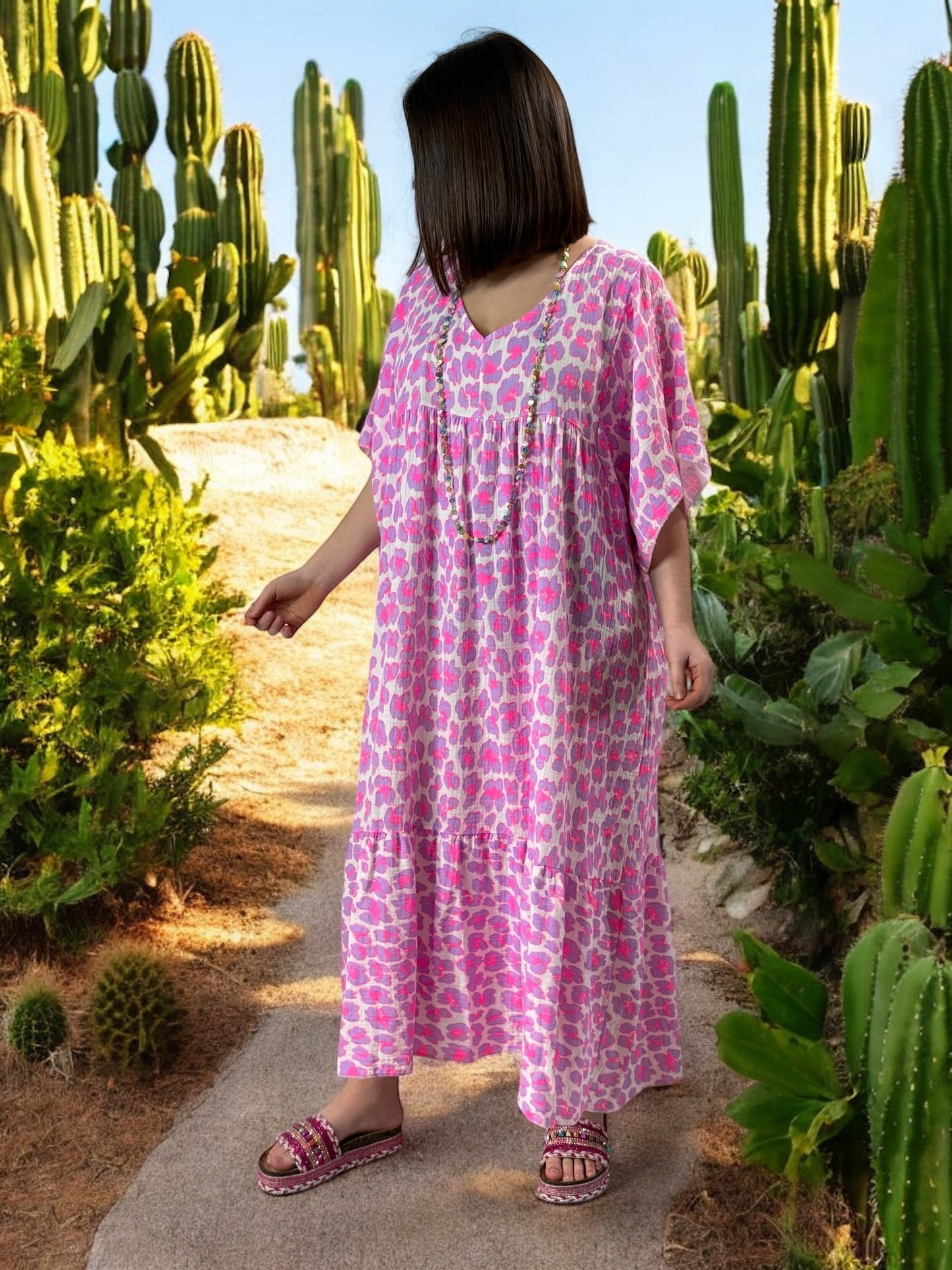 MADO - ROBE LEOPARD LILAS FUCHSIA BOHEME JUSQU'A LA TAILLE 56