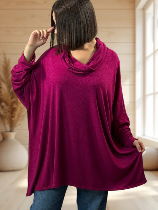 ABIGAIL - PULL OVERSIZE CYCLAMEN EN MAILLE FLUIDE JUSQU'A LA TAILLE 56