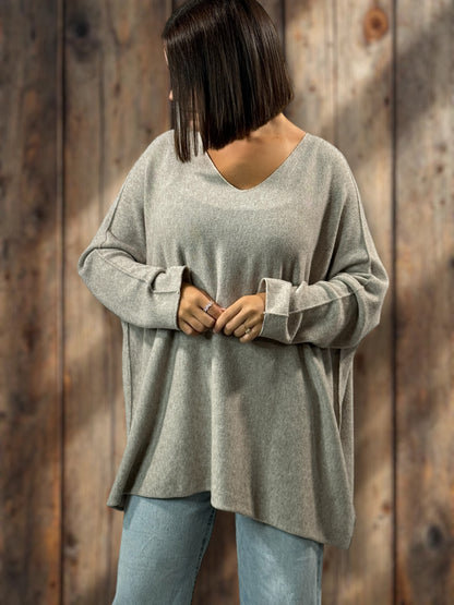 PALOMA - PULL OVERSIZE TAUPE JUSQU'A LA TAILLE 56