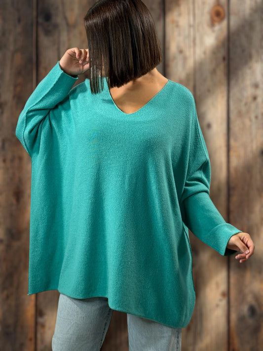 PALOMA - PULL OVERSIZE TURQUOISE JUSQU'A LA TAILLE 56