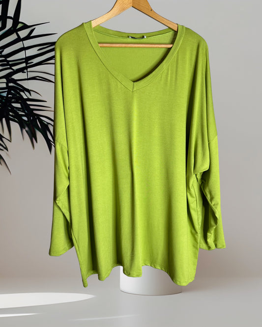 BASTIEN - T-SHIRT EN VISCOSE VERT MANCHES LONGUES JUSQU'A LA TAILLE 52/54