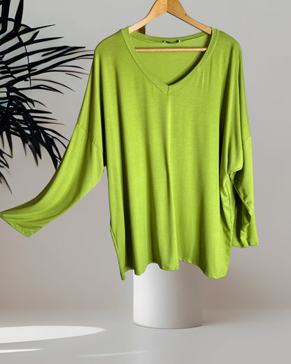 BASTIEN - T-SHIRT EN VISCOSE VERT MANCHES LONGUES JUSQU'A LA TAILLE 52/54