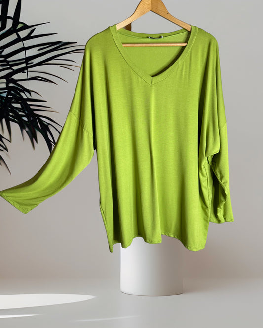 BASTIEN - T-SHIRT EN VISCOSE VERT MANCHES LONGUES JUSQU'A LA TAILLE 52/54