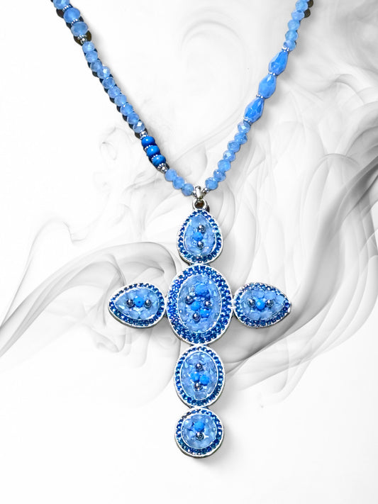 SARAH - SAUTOIR BOHEME BLEU GROSSE CROIX