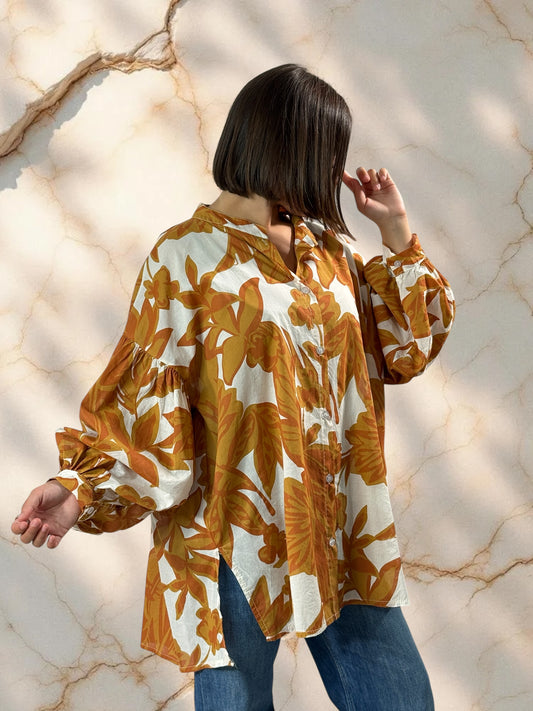 MARIKA - BLOUSE MOTIF ROUX EN COTON OVERSIZE JUSQU'A LA TAILLE 52/54