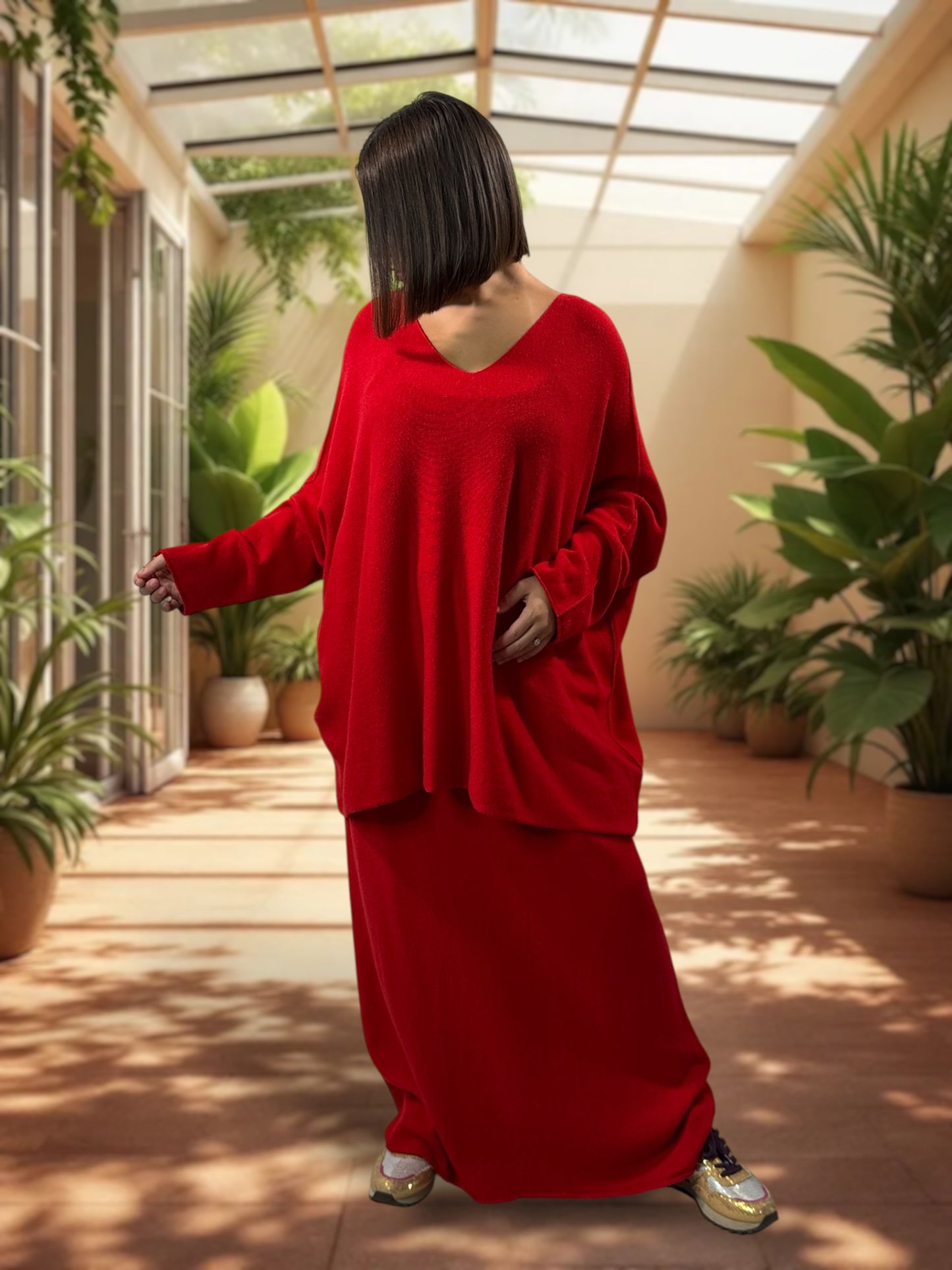 FAUSTINE - ENSEMBLE EN MAILLE ROUGE JUSQU'A LA TAILLE 52/54